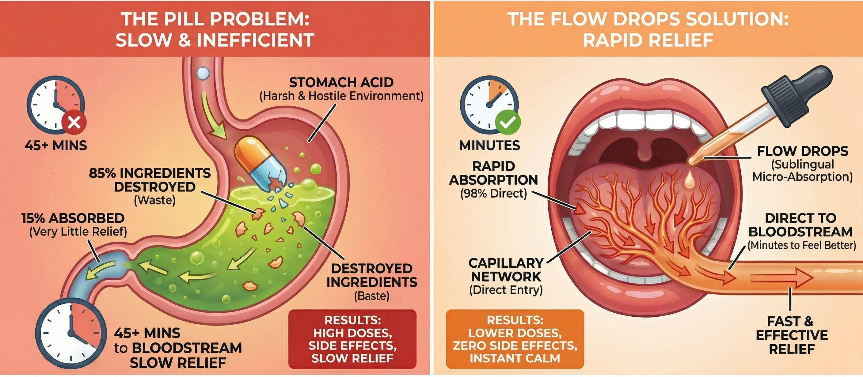 Pill Digestion vs Flow Drops Sublingual Absorption