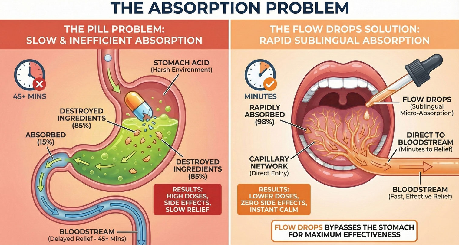 Bioavailability comparison chart: sublingual vs oral capsule absorption over time